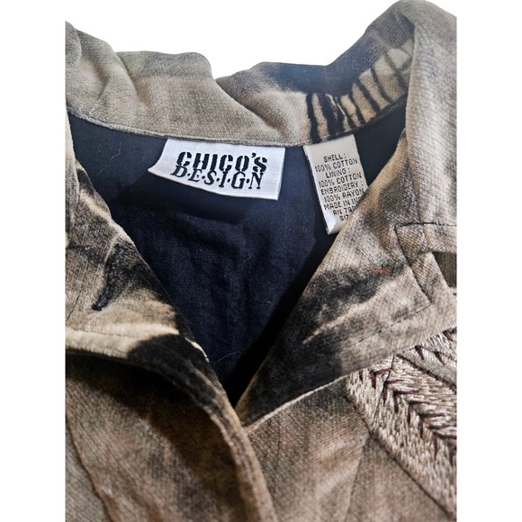 Chicos Design Women's Embroidered Leaf Tie Dye Cotton Jacket Brown Tan Size M - Picture 5 of 5